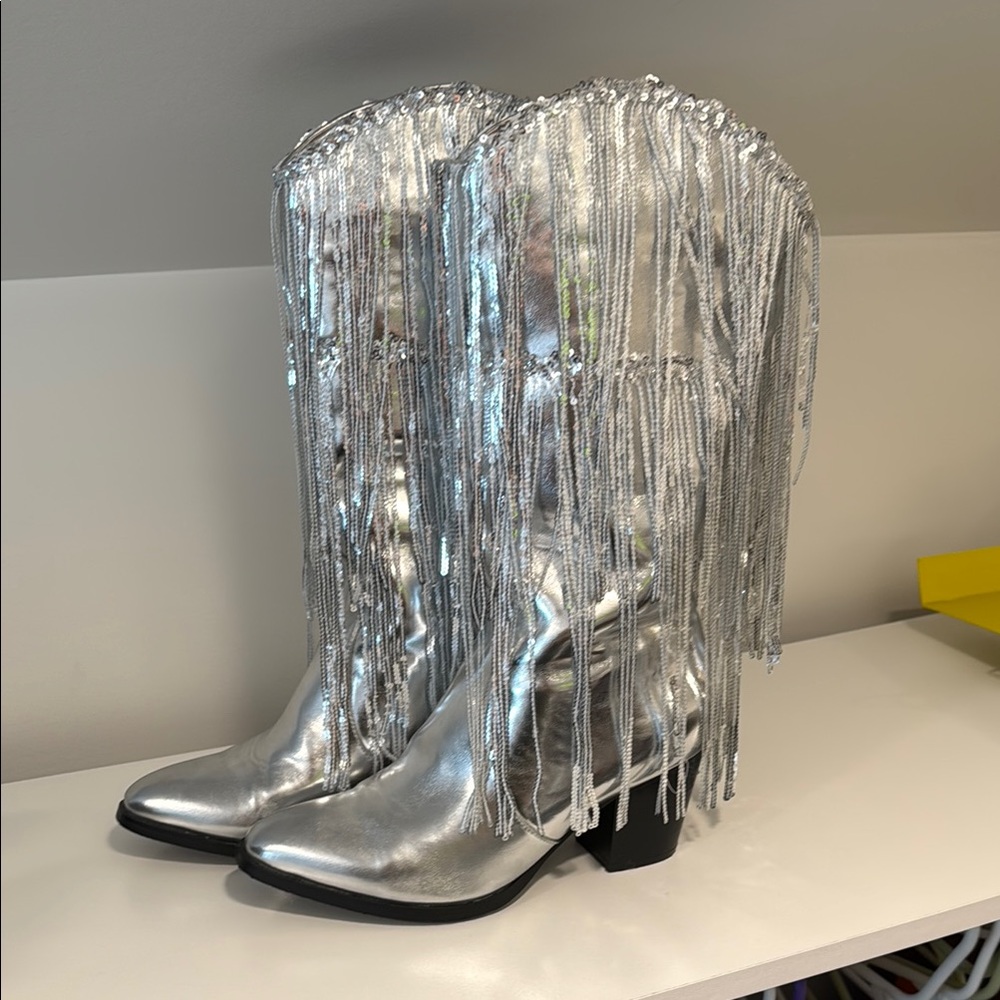 Silver Fringe Cowboy Boots